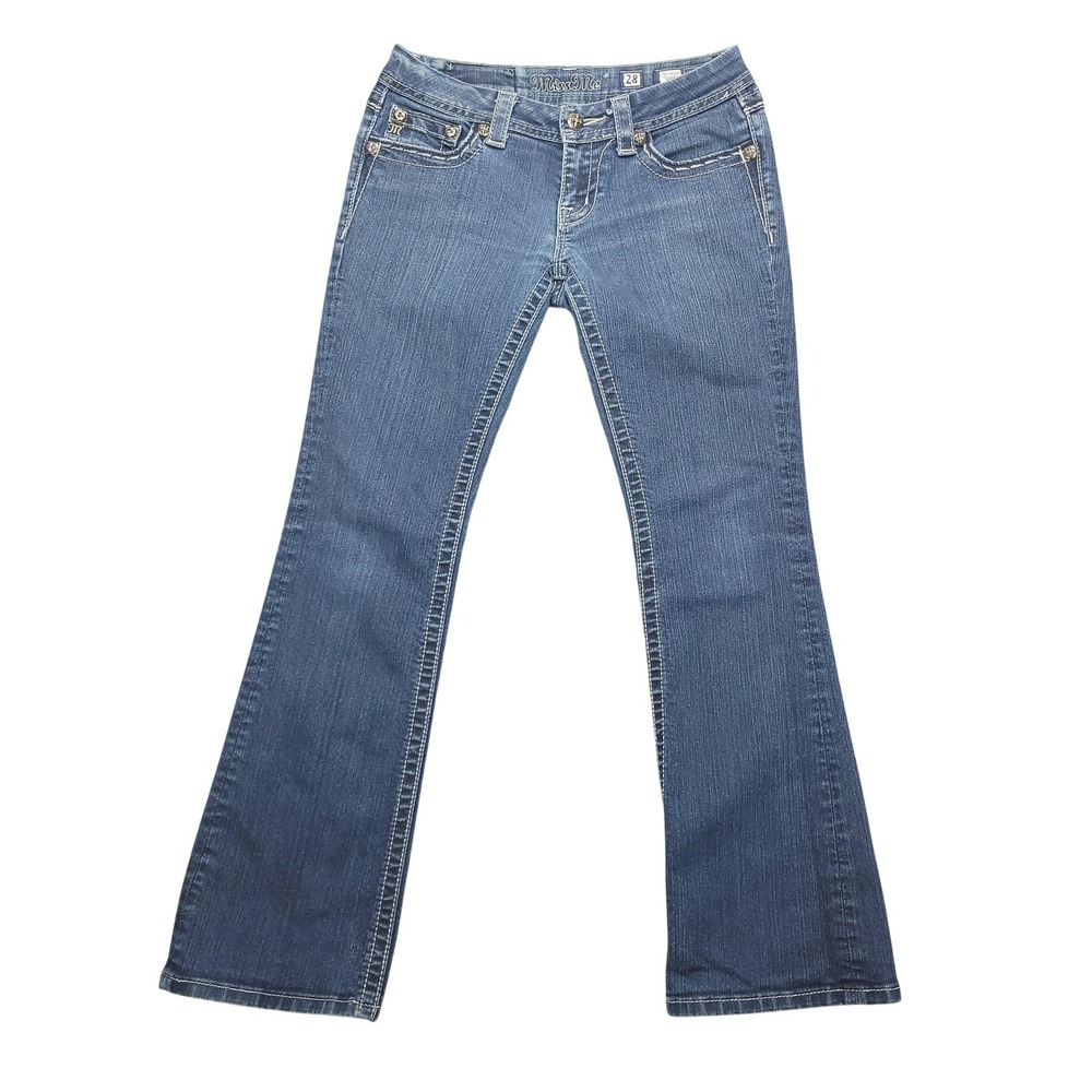 Miss Me Jeans Womens 28 Dark Wash Bootcut Stretch Embroidered Rhinestone‎ Denim